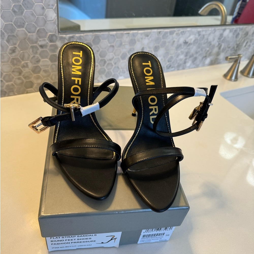 Tom Ford laminated Napa Leather Padlock Pointy Naked Sandal 85MM